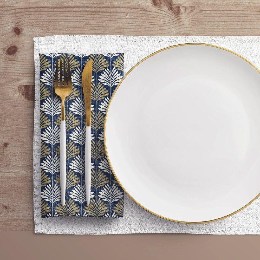 NWT Porter Anna- Navy & Gold Cotton Napkin 4-set, Deco